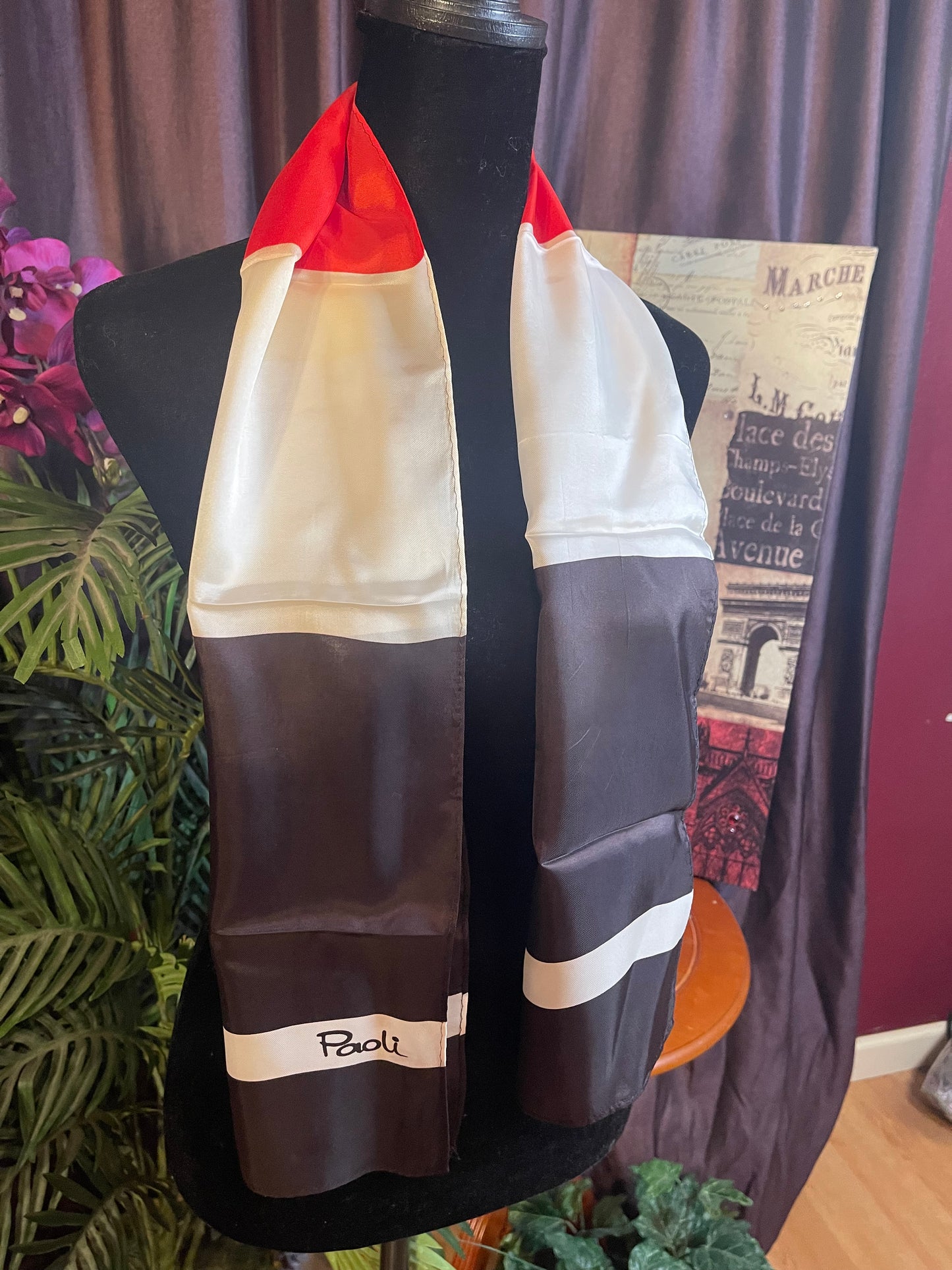 Designer Gino Paoli Oblong red white and black scarf