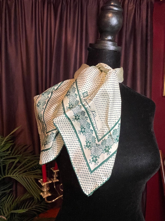 Vintage Anne Klein Square White and Green scarf