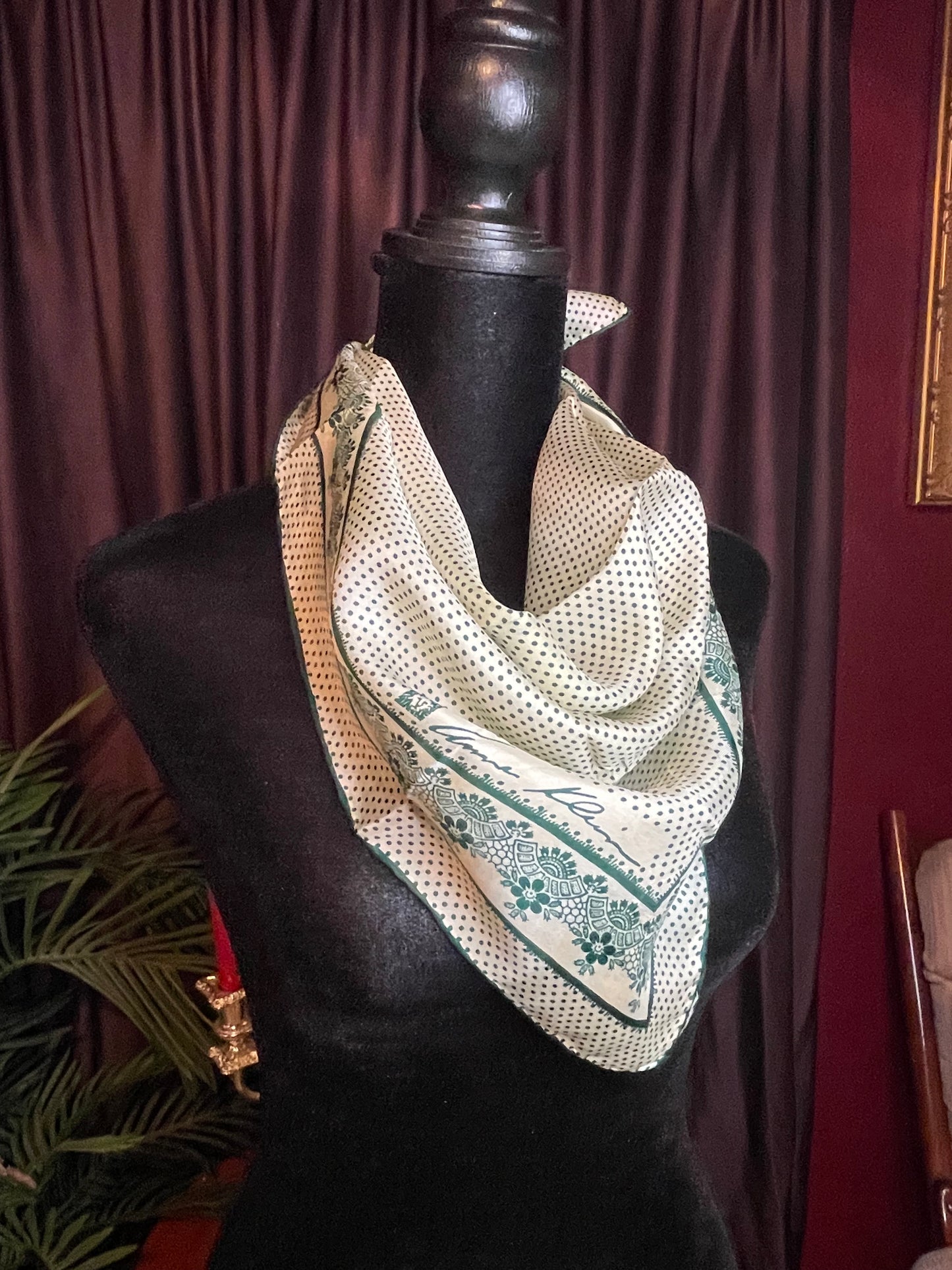 Vintage Anne Klein Square White and Green scarf