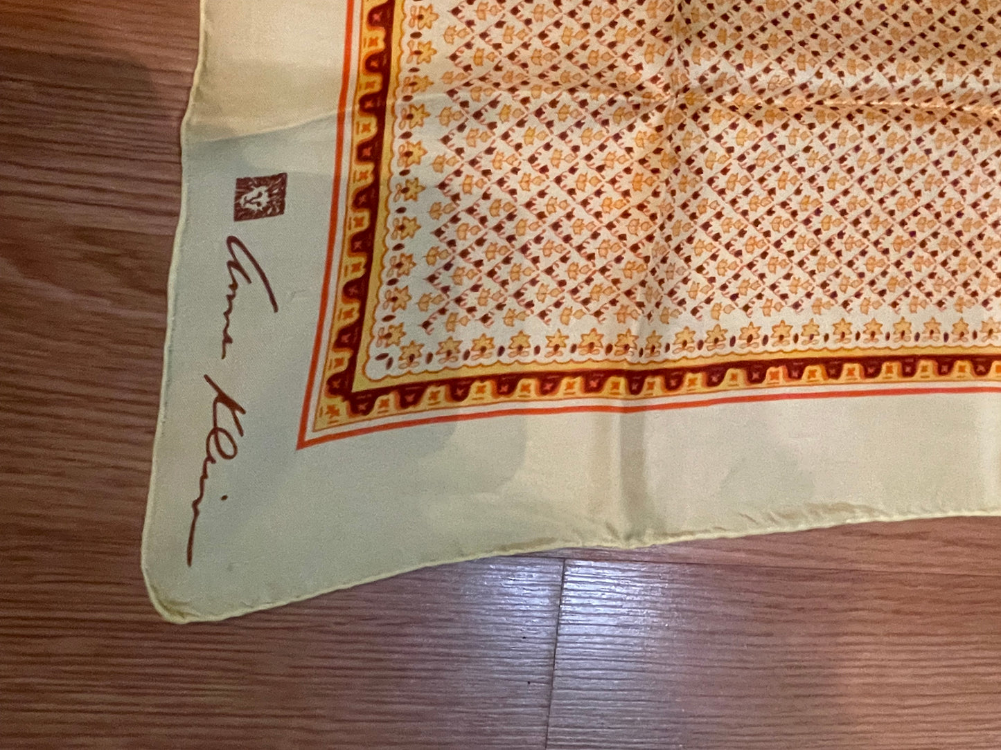 Vintage, Designer Anne Kleine Square Yellow Silk Scarf