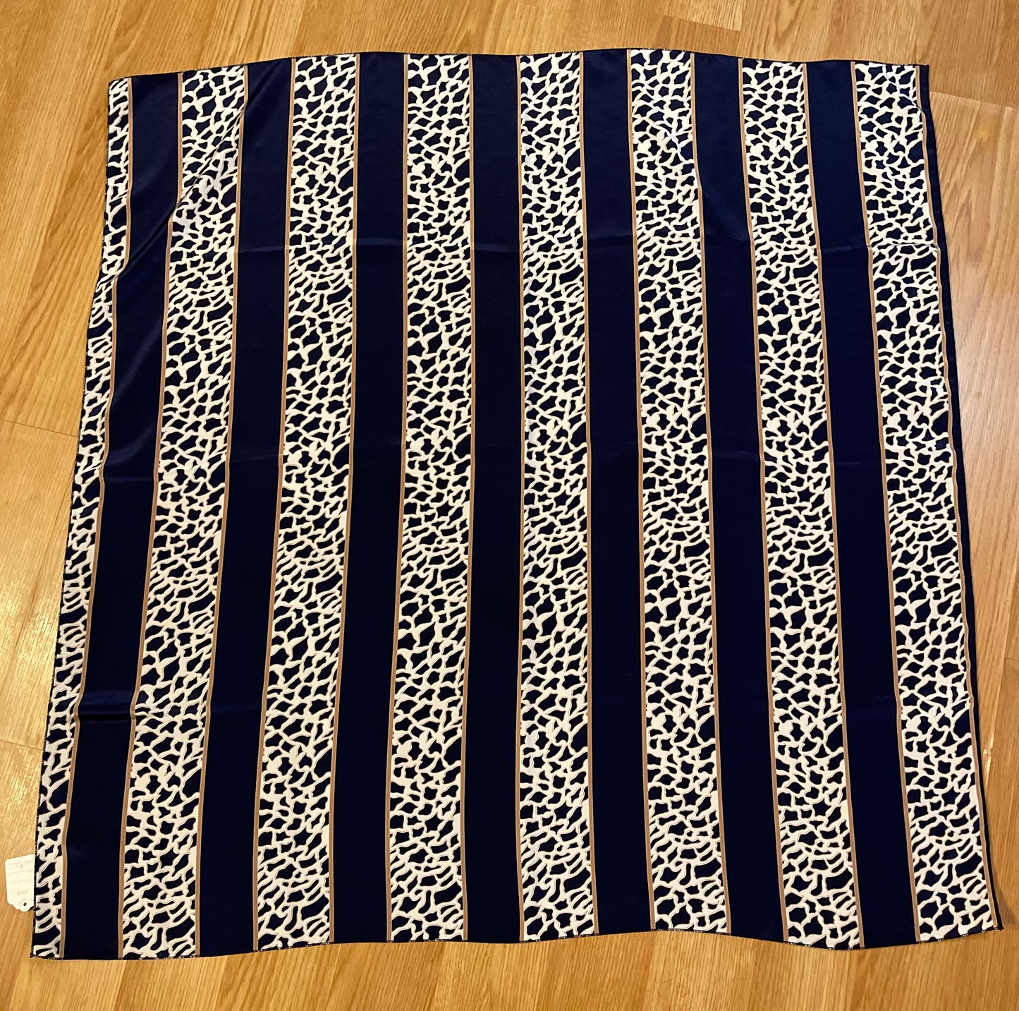 Vintage Square Navy Blue Stripped Animal print Silk Scarf