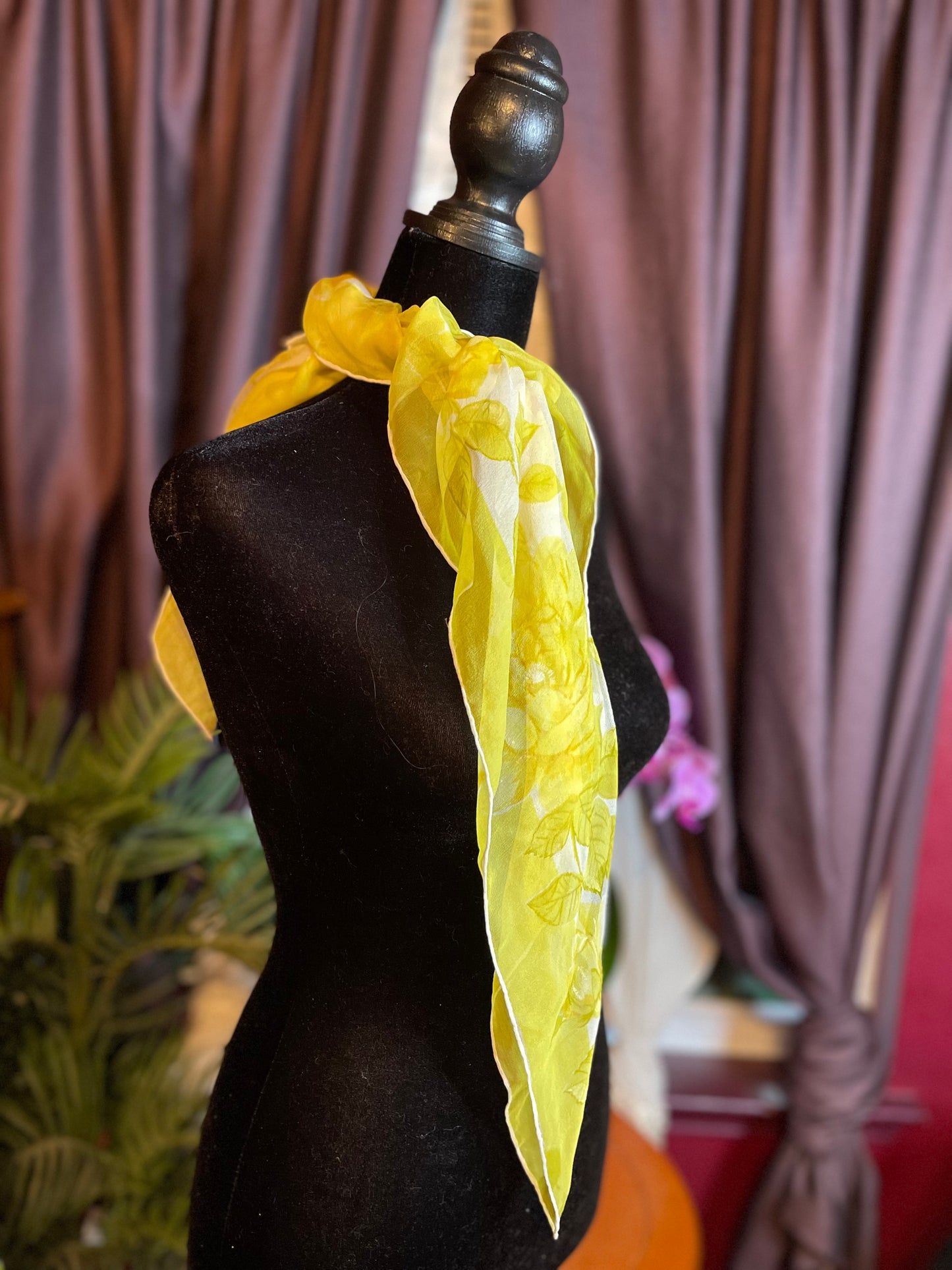 Designer, Vintage Glentey silk, chiffon Yellow Scarf