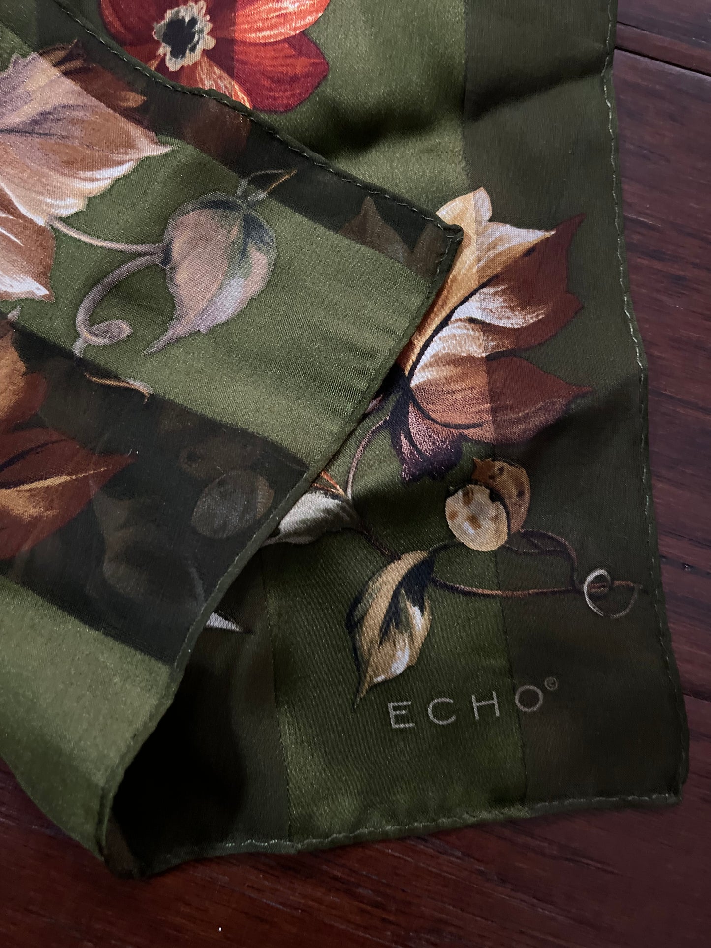 Designer, Vintage Echo Green Floral Oblong Scarf