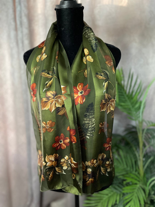 Designer, Vintage Echo Green Floral Oblong Scarf