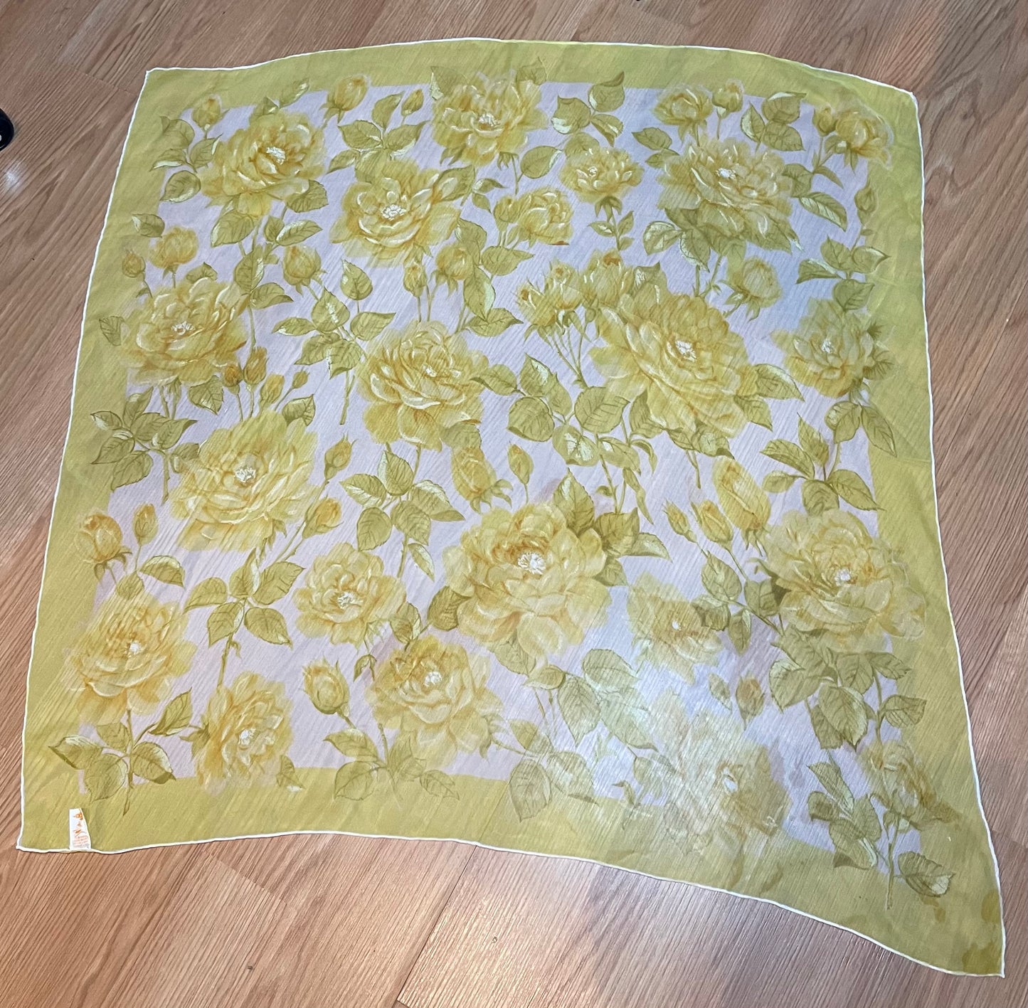 Designer, Vintage Glentey silk, chiffon Yellow Scarf