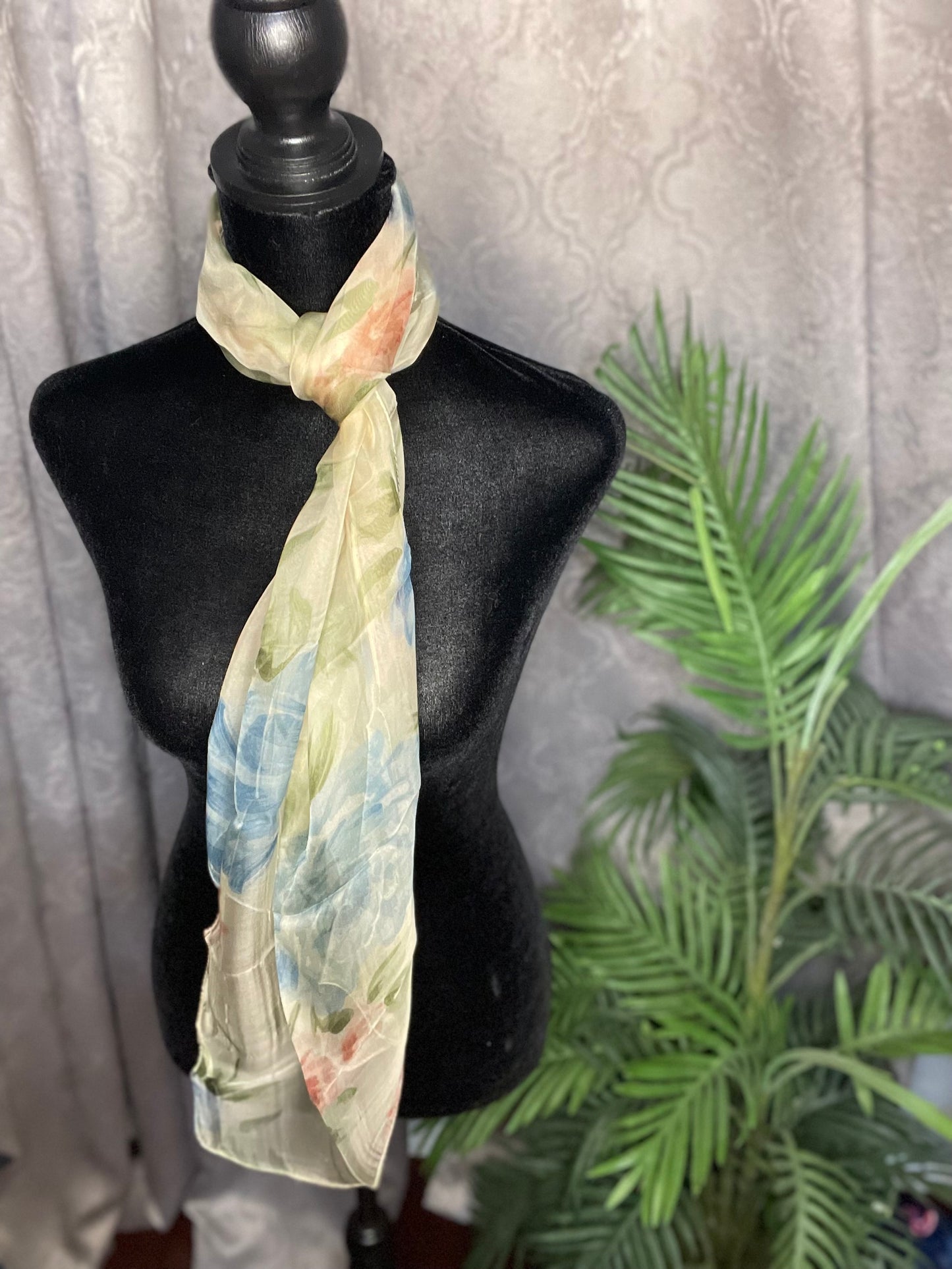 Vintage, viscose, rectangular,  chiffon-like Scarf