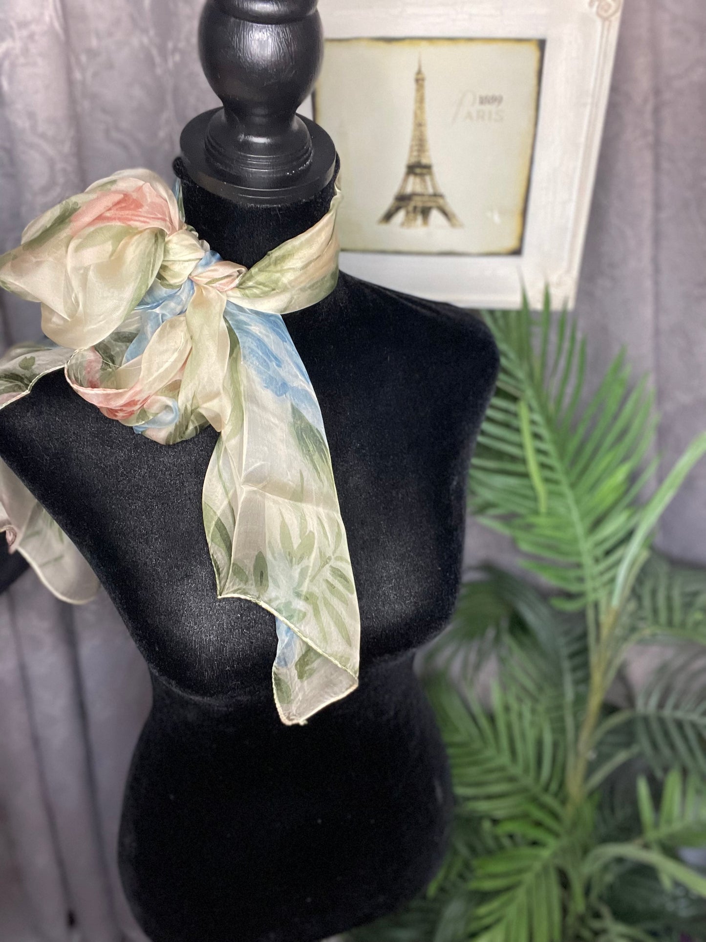 Vintage, viscose, rectangular,  chiffon-like Scarf