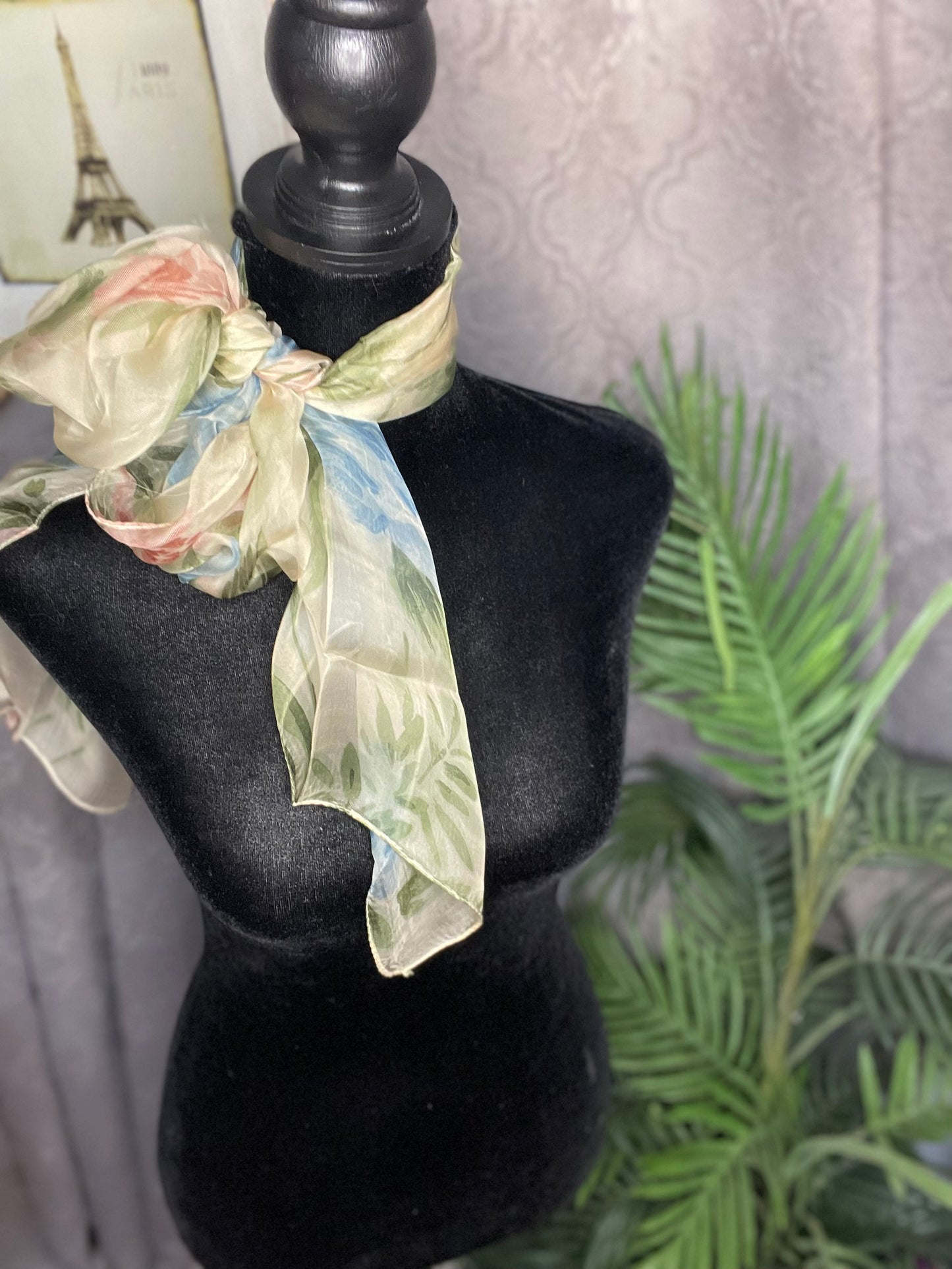 Vintage, viscose, rectangular,  chiffon-like Scarf