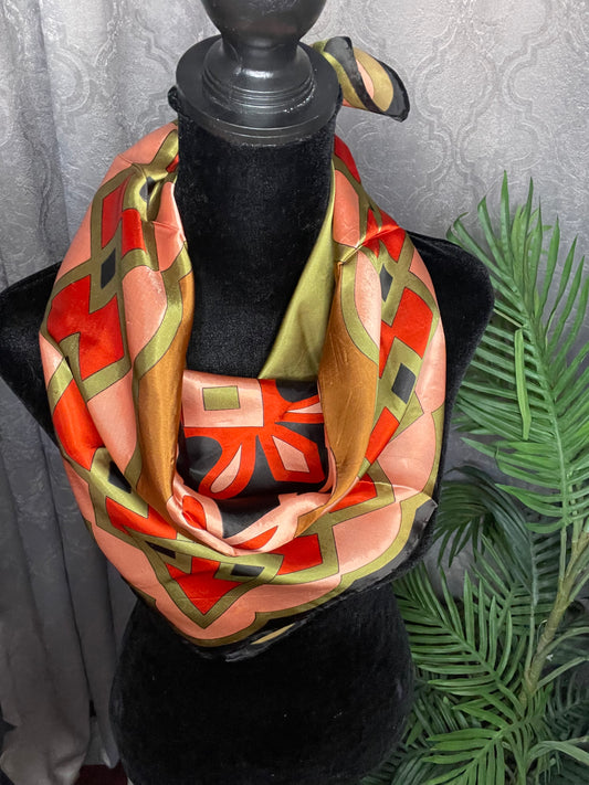 Vintage Square silk scarf, geomatric design