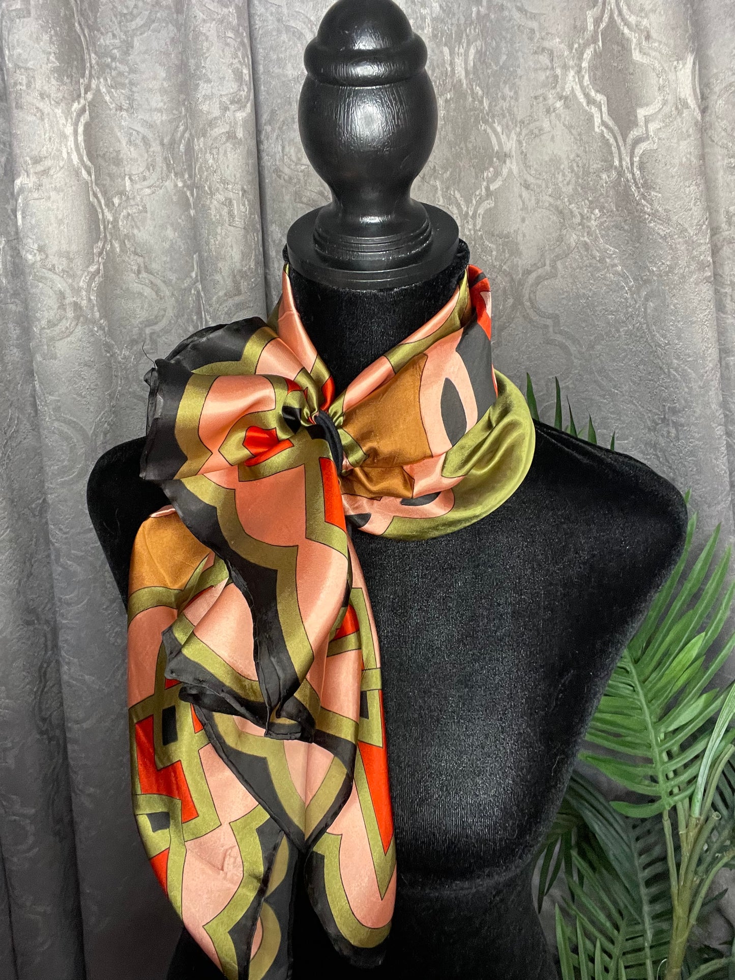 Vintage Square silk scarf, geomatric design