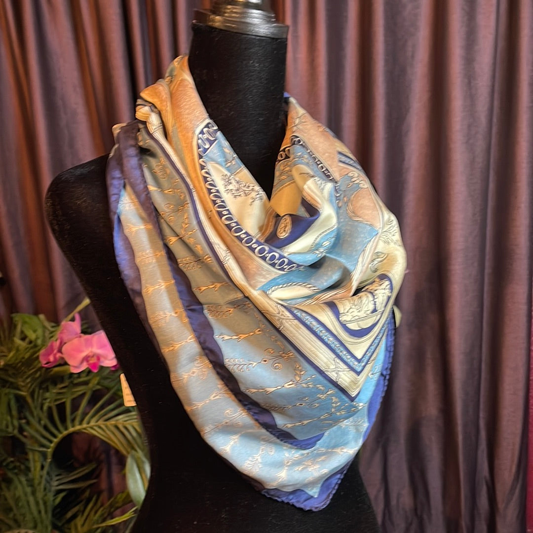 Vintage, 100% silk mother and child pink and blue scarf