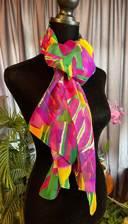 Vintage 100% silk, chiffon oblong scarf