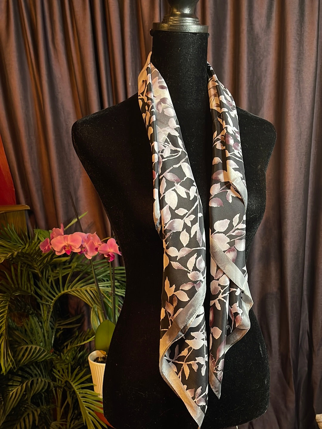 Black Floral Scarf For Women